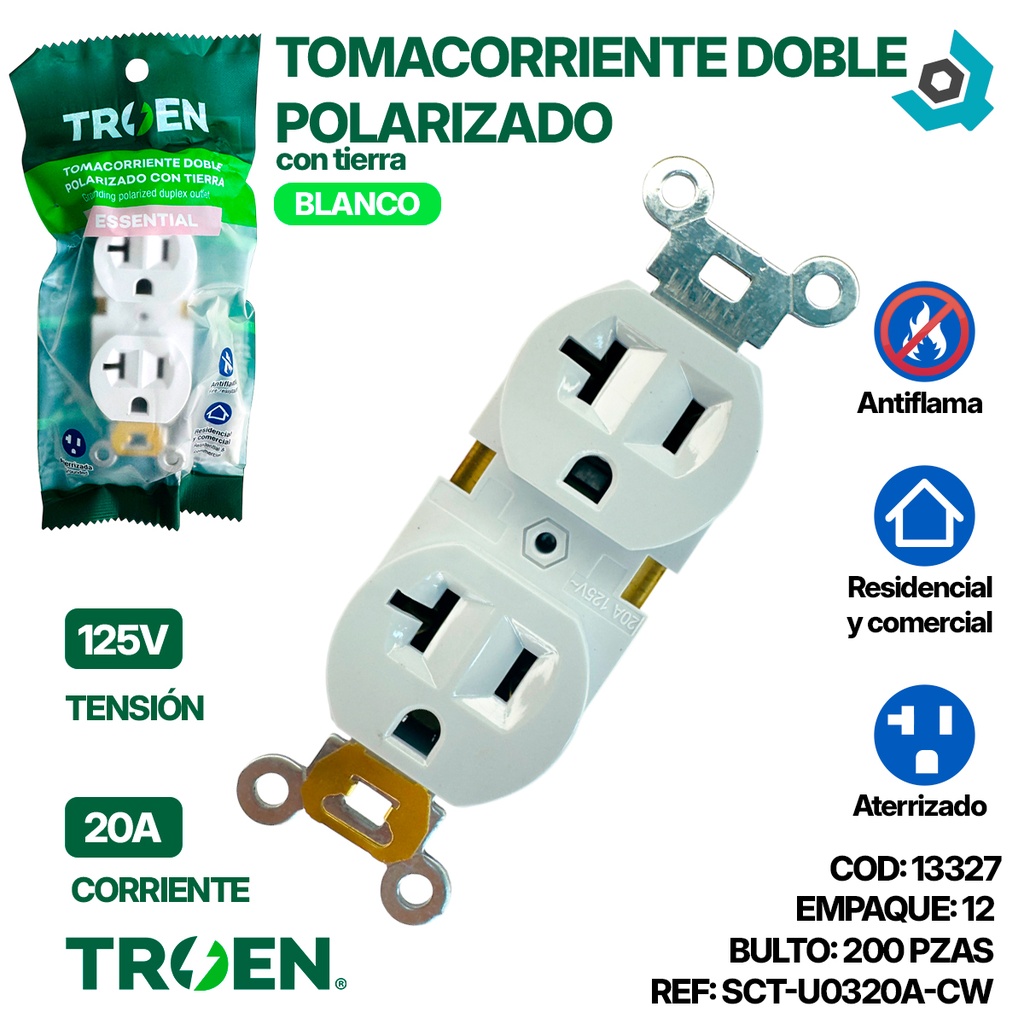 TOMACORRIENTE DOBLE 125V 20AMP TROEN