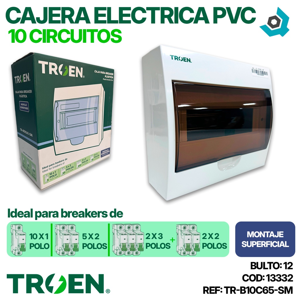 CAJERA ELECTRICA 10 CIRCUITOS SUPERFICIAL PVC TROEN