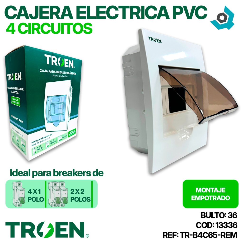 CAJERA ELECTRICA 4 CIRCUITOS EMPOTRAR PVC TROEN