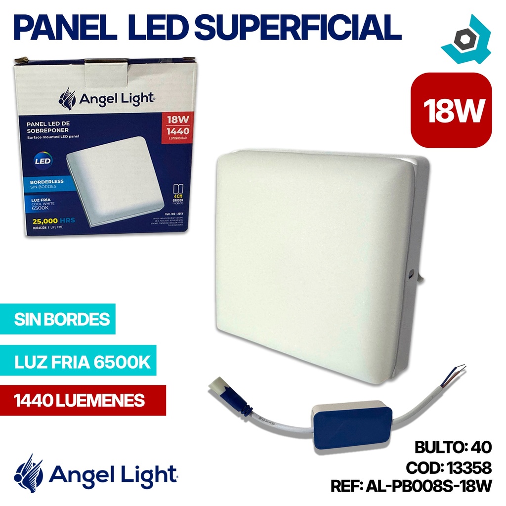 LAMPARA PANEL LED CUADRADO SUPERFICIAL LUZ FRIA 18W ANGEL LIGHT