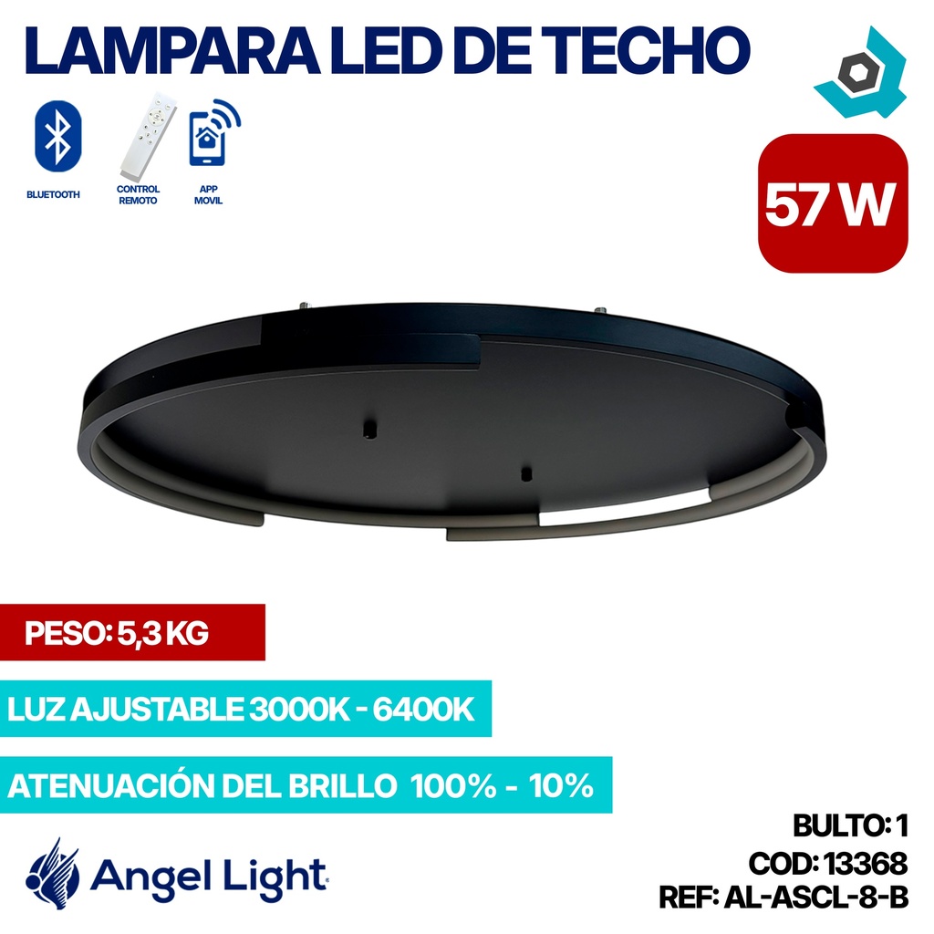 LAMPARA LED 57W DE TECHO LUZ AJUSTABLE NEGRA ANGEL LIGHT