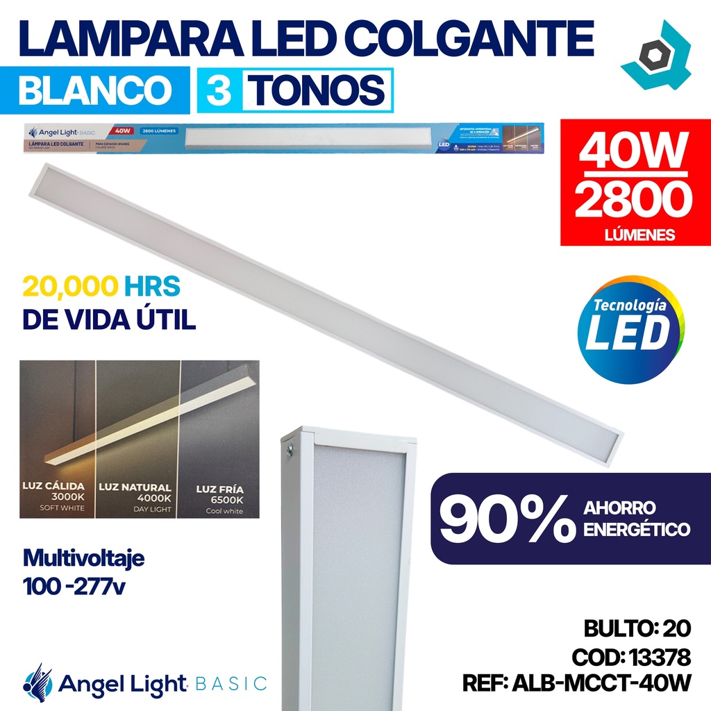 LAMPARA LED COLGANTE 3 TONOS 40W BLANCO ANGEL LIGHT BASIC