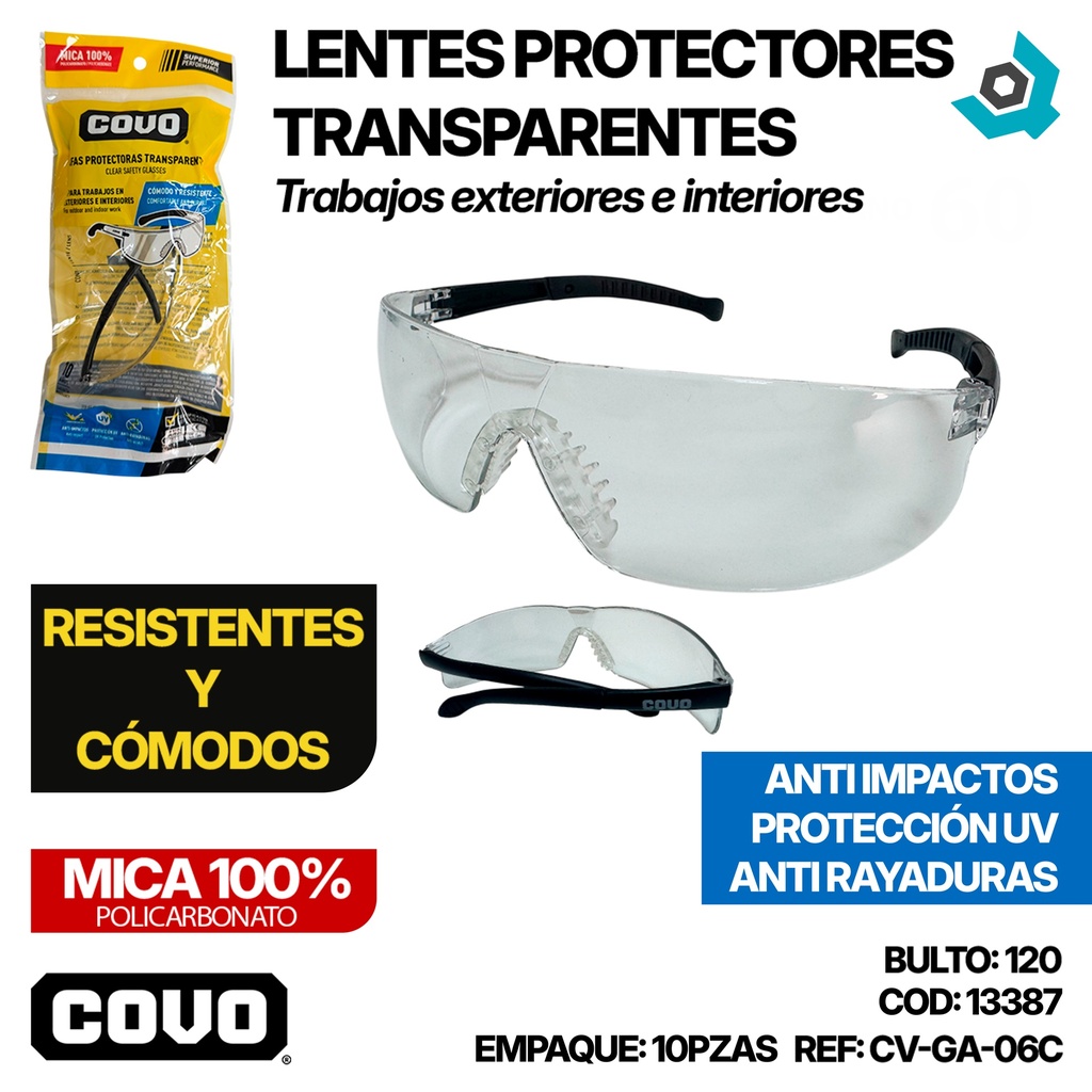 LENTES PROTECTORES TRANSPARENTES COVO