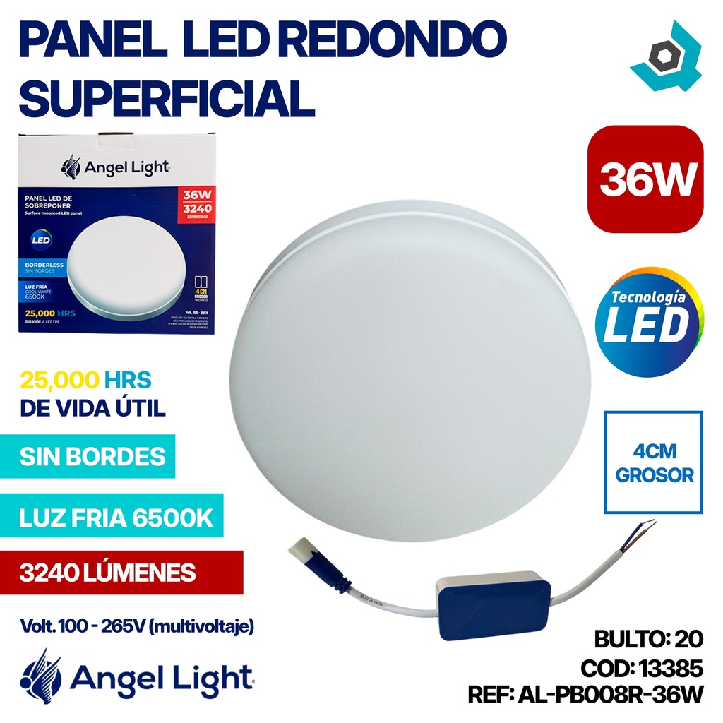 LAMPARA PANEL LED REDONDO SUPERFICIAL LUZ FRIA 36W ANGEL LIGHT