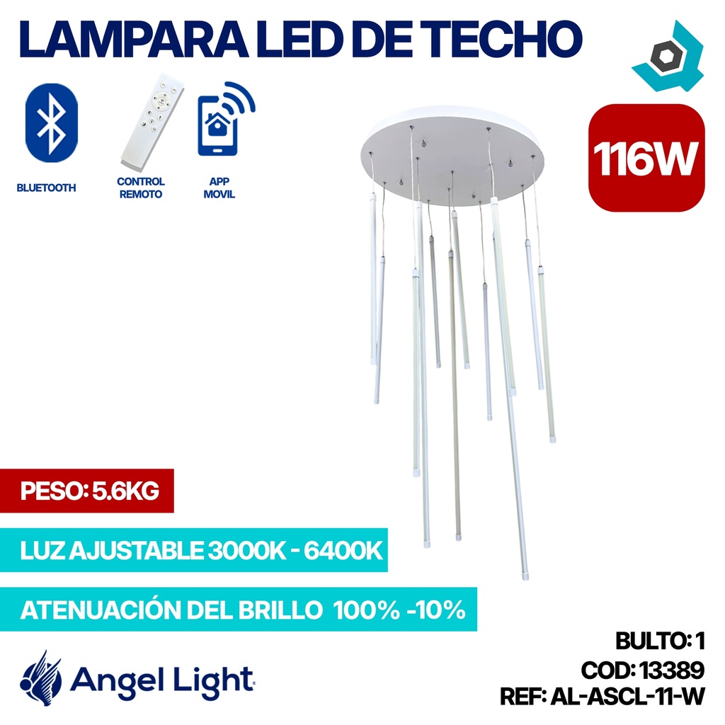 LAMPARA LED 116W DE TECHO LUZ AJUSTABLE BLANCA ANGEL LIGHT
