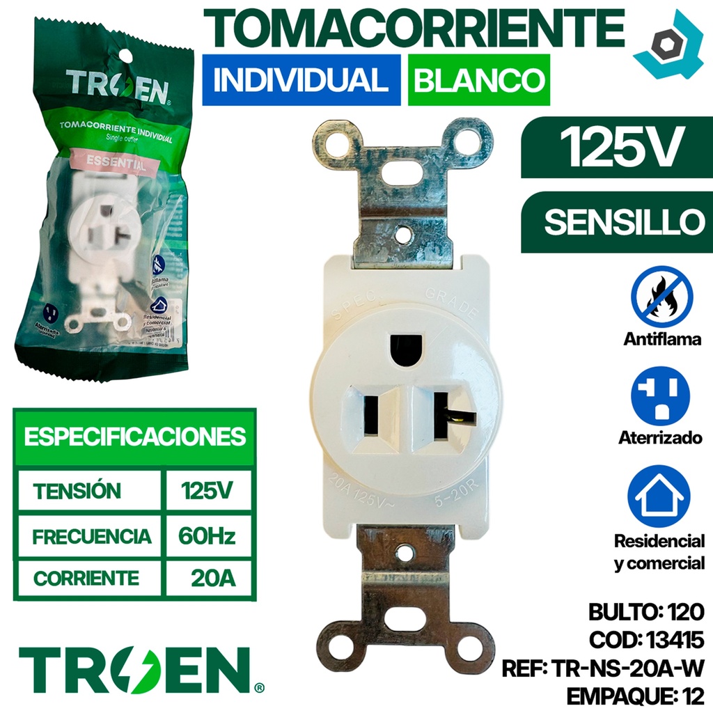 TOMACORRIENTE 125V 20A TROEN