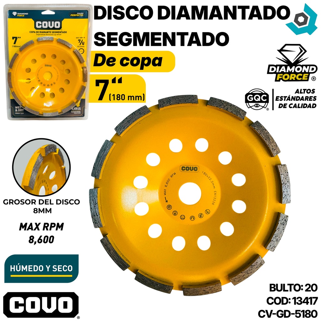 DISCO DIAMANTADO 7" SEGMENTADO DE COPA COVO