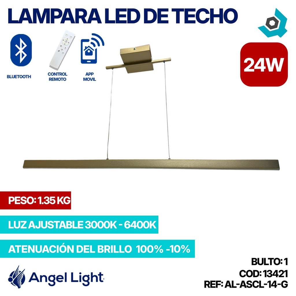 LAMPARA LED 24W DE TECHO LUZ AJUSTABLE DORADA ANGEL LIGHT