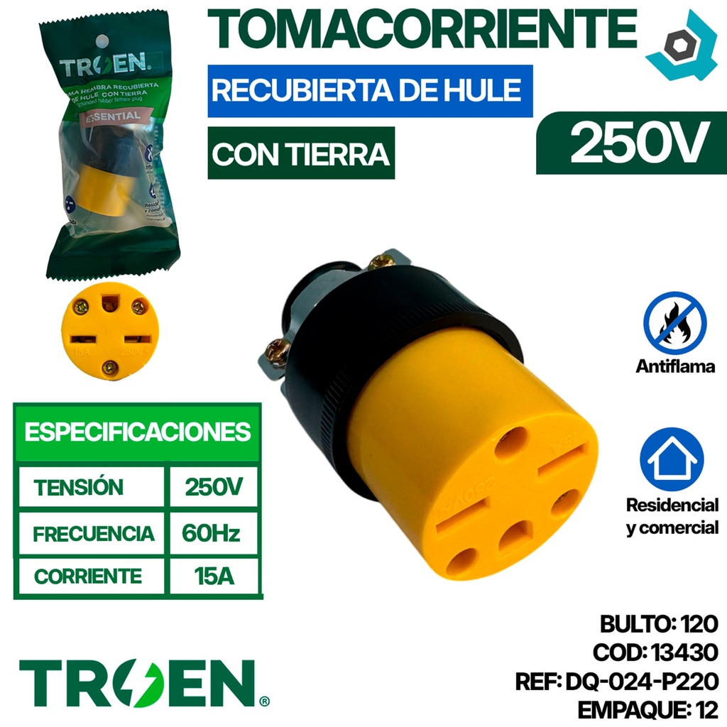 TOMACORRIENTE 250V CON TIERRA TROEN