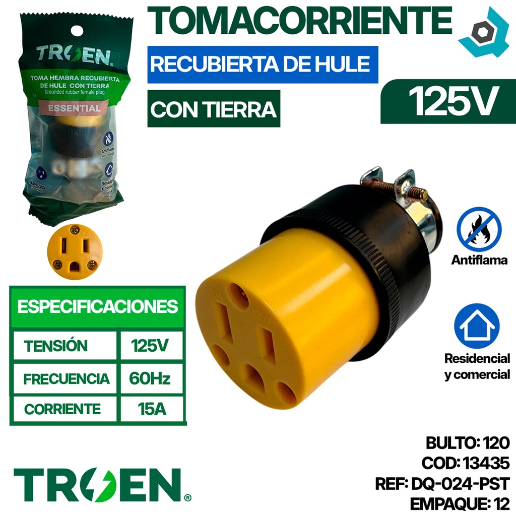 TOMACORRIENTE 125V CON TIERRA TROEN