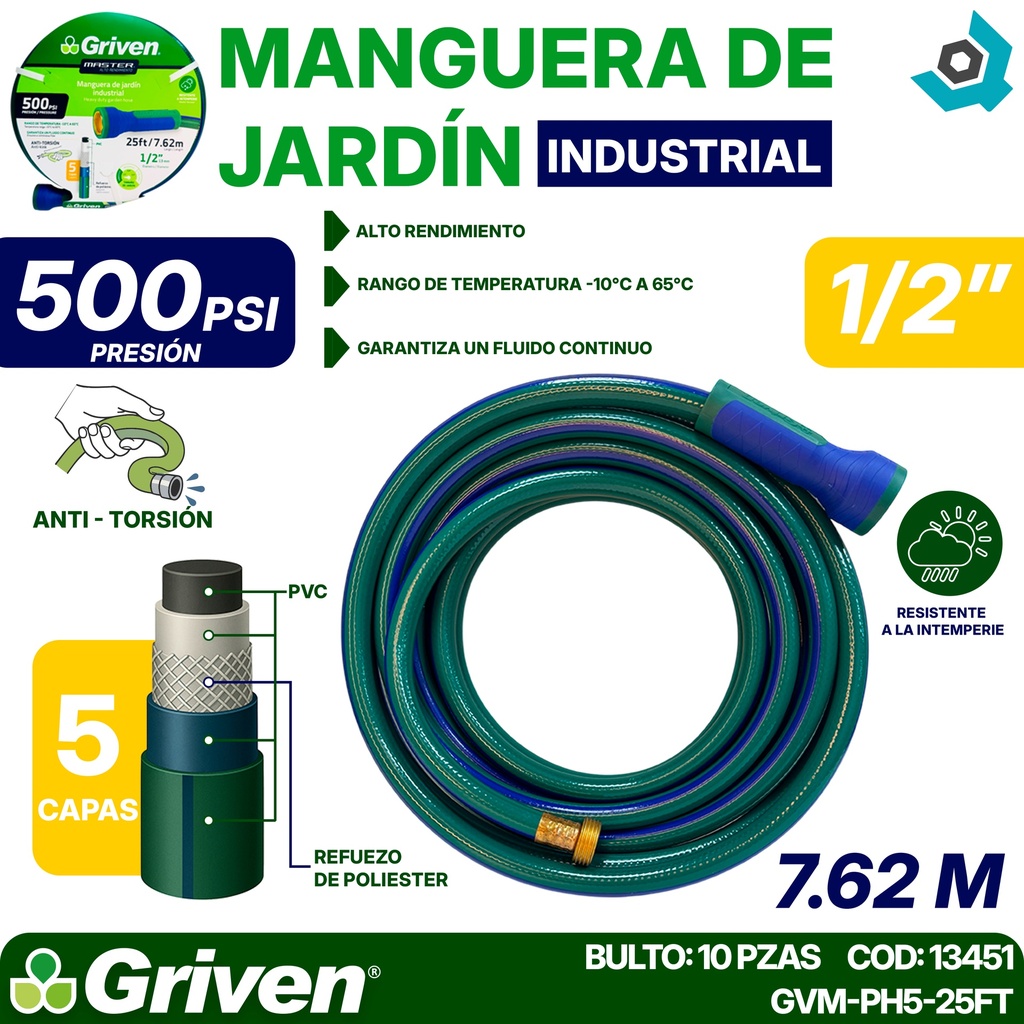 MANGUERA 1/2" REFORZADA 7.52 M GRIVEN MASTER