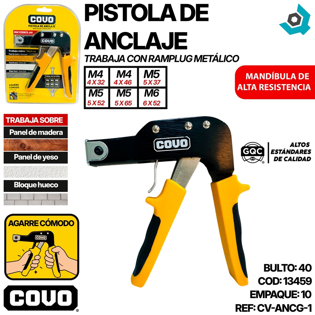 PISTOLA DE ANCLAJE PARA RAMPLUG METALICO COVO