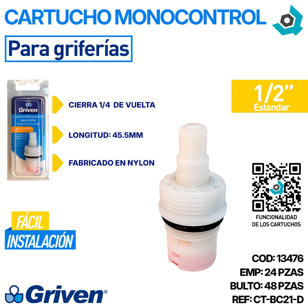 CARTUCHO MONOCONTROL 1/2" PARA GRIFERIAS GRIVEN