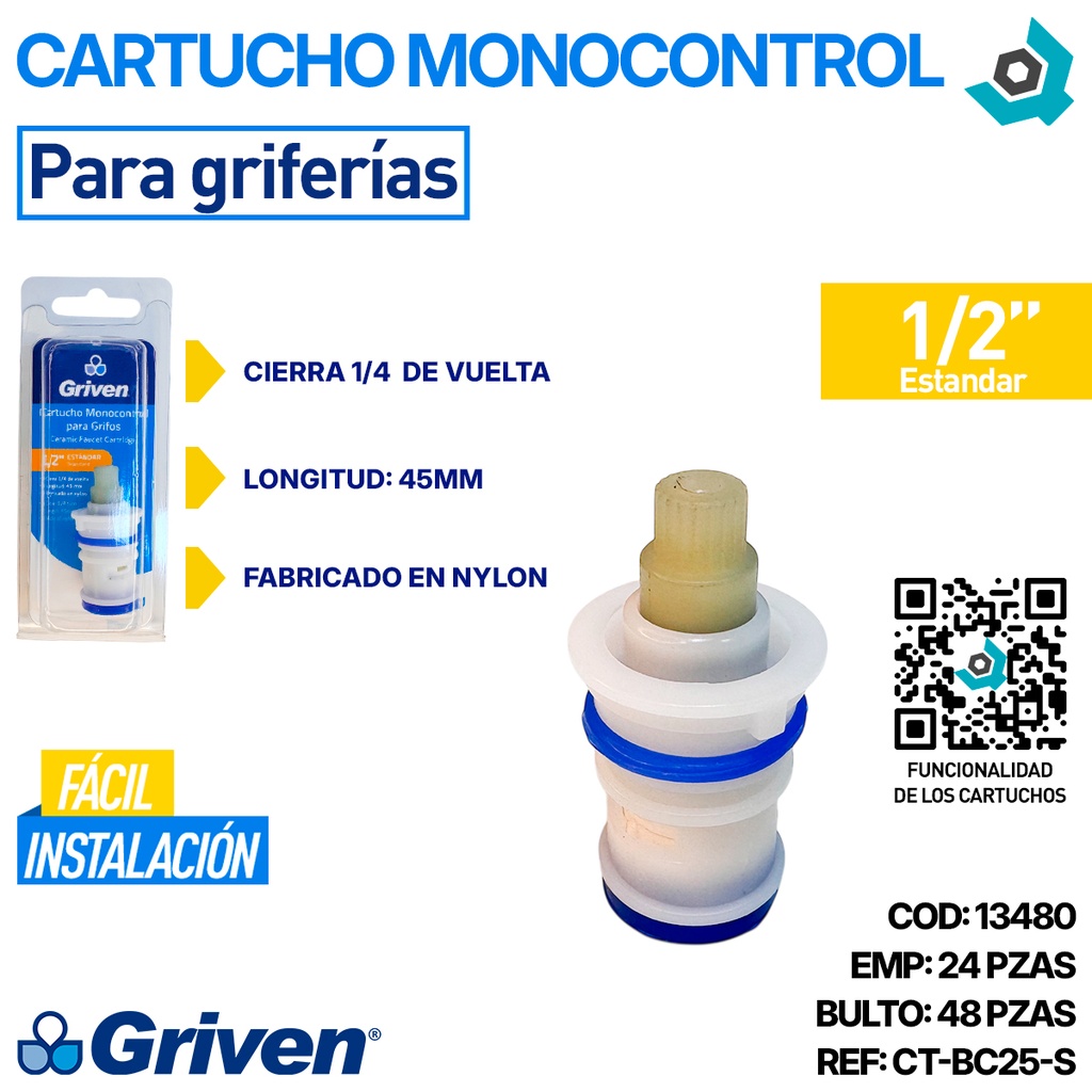 CARTUCHO MONOCONTROL 1/2" PARA GRIFERIAS GRIVEN