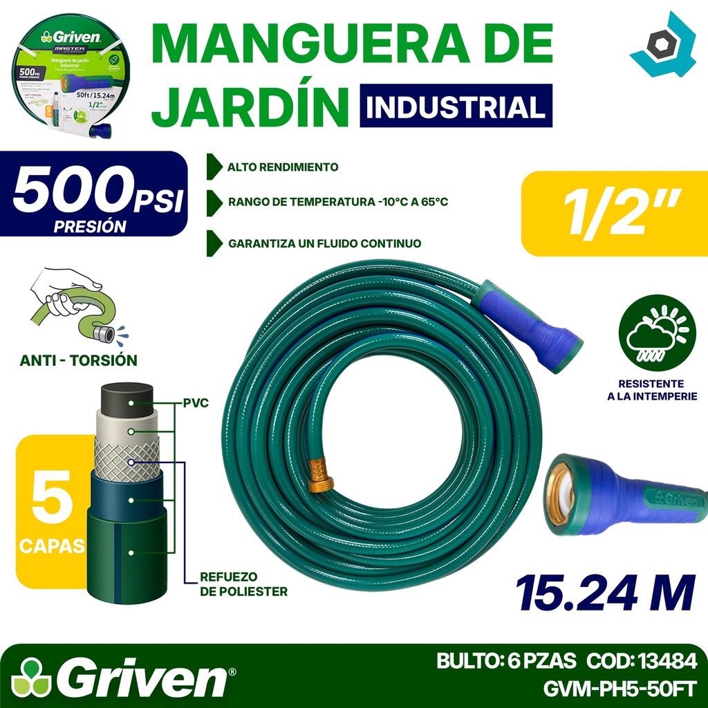 MANGUERA 1/2" REFORZADA 15.24M GRIVEN MASTER