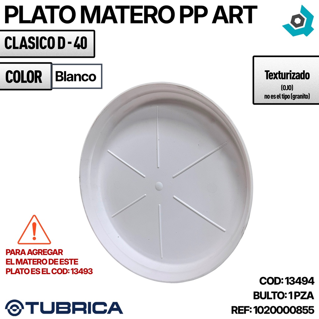 PLATO MATERO PP CLASICO D-40 BLANCO DP