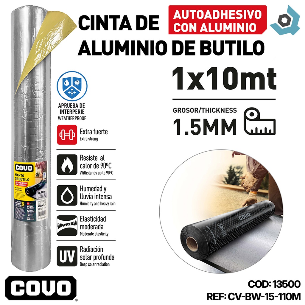 CINTA DE ALUMINIO DE BUTILO 1X10M COVO