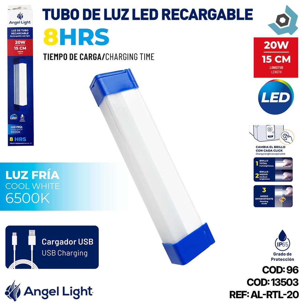 TUBO DE LUZ LED 20W RECARGABLE 6500K ANGEL LIGHT