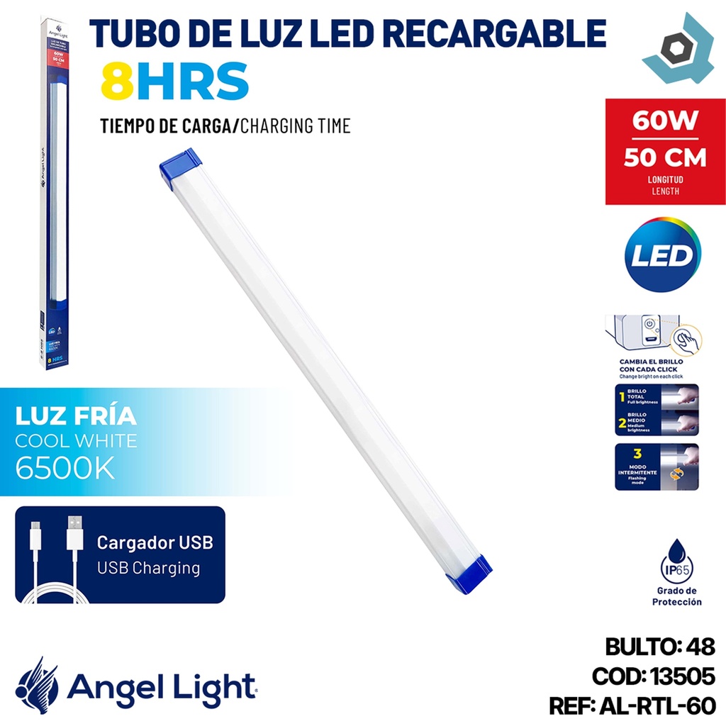 TUBO DE LUZ LED 60W RECARGABLE 6500K ANGEL LIGHT
