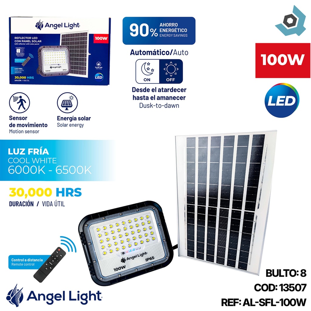 REFLECTOR LED SOLAR 100W 6500K ANGEL LIGHT