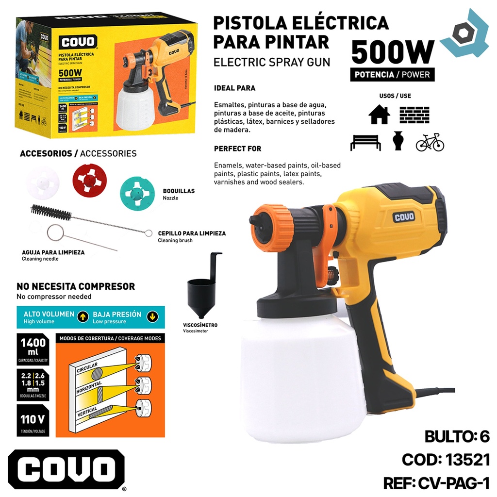 PISTOLA ELECTRICA PARA PINTAR 500W COVO