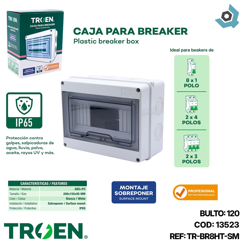 CAJERA ELECTRICA 8 CIRCUITOS SUPERFICIAL PVC TROEN