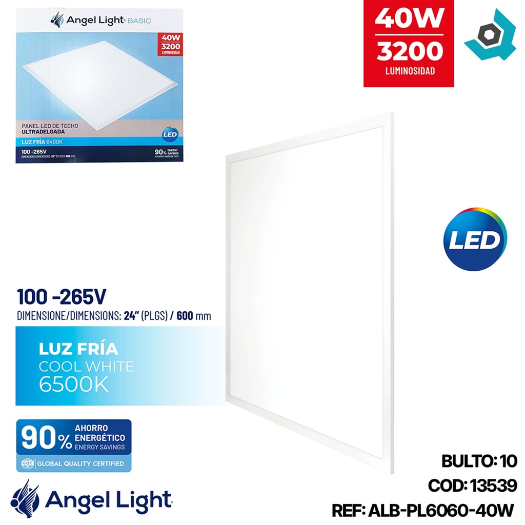 LAMPARA PANEL LED 40W DE TECHO ULTRA DELGADA 6400K ANGEL LIGHT BASIC