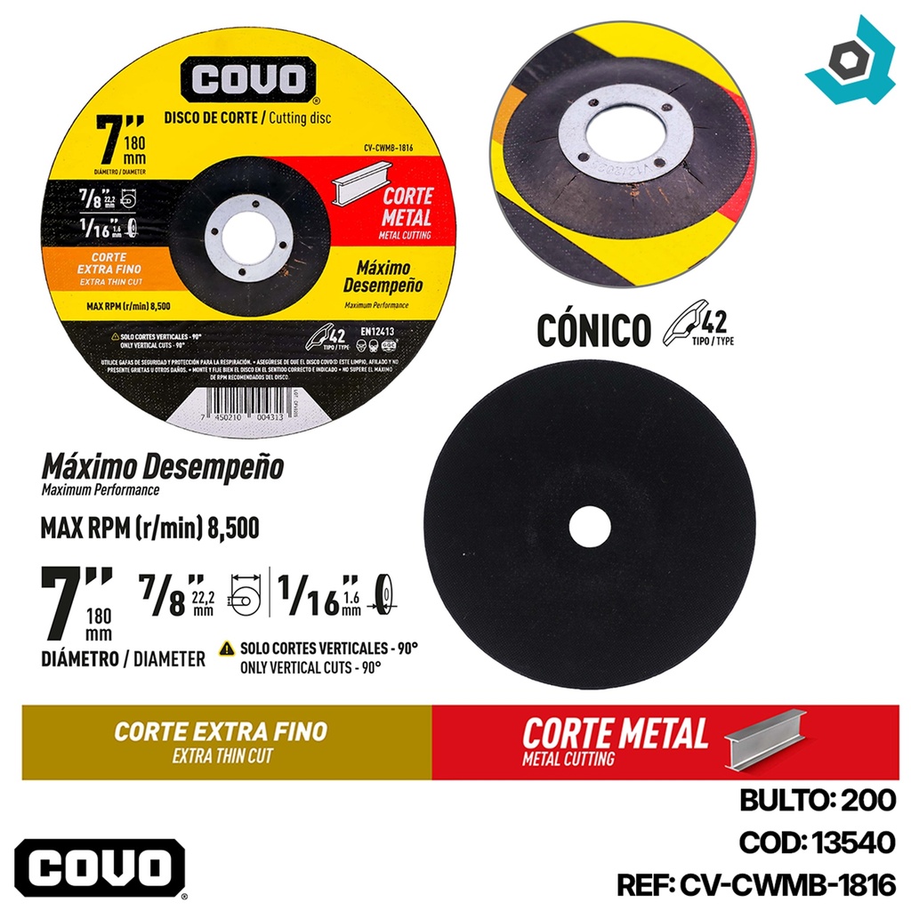 DISCO PARA CORTE EN METAL 7" EXTRA FINO COVO