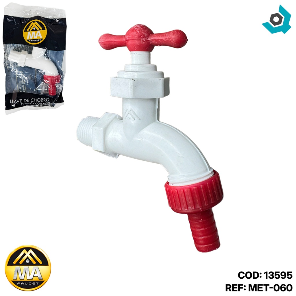 VALVULA LLAVE DE CHORRO 1/2" PVC CON PICO METALES ALEADOS
