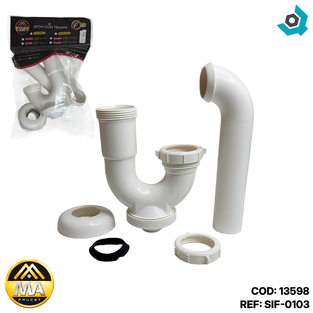 SIFON PVC 1 1/2" CON TRAMPA METALES ALEADOS