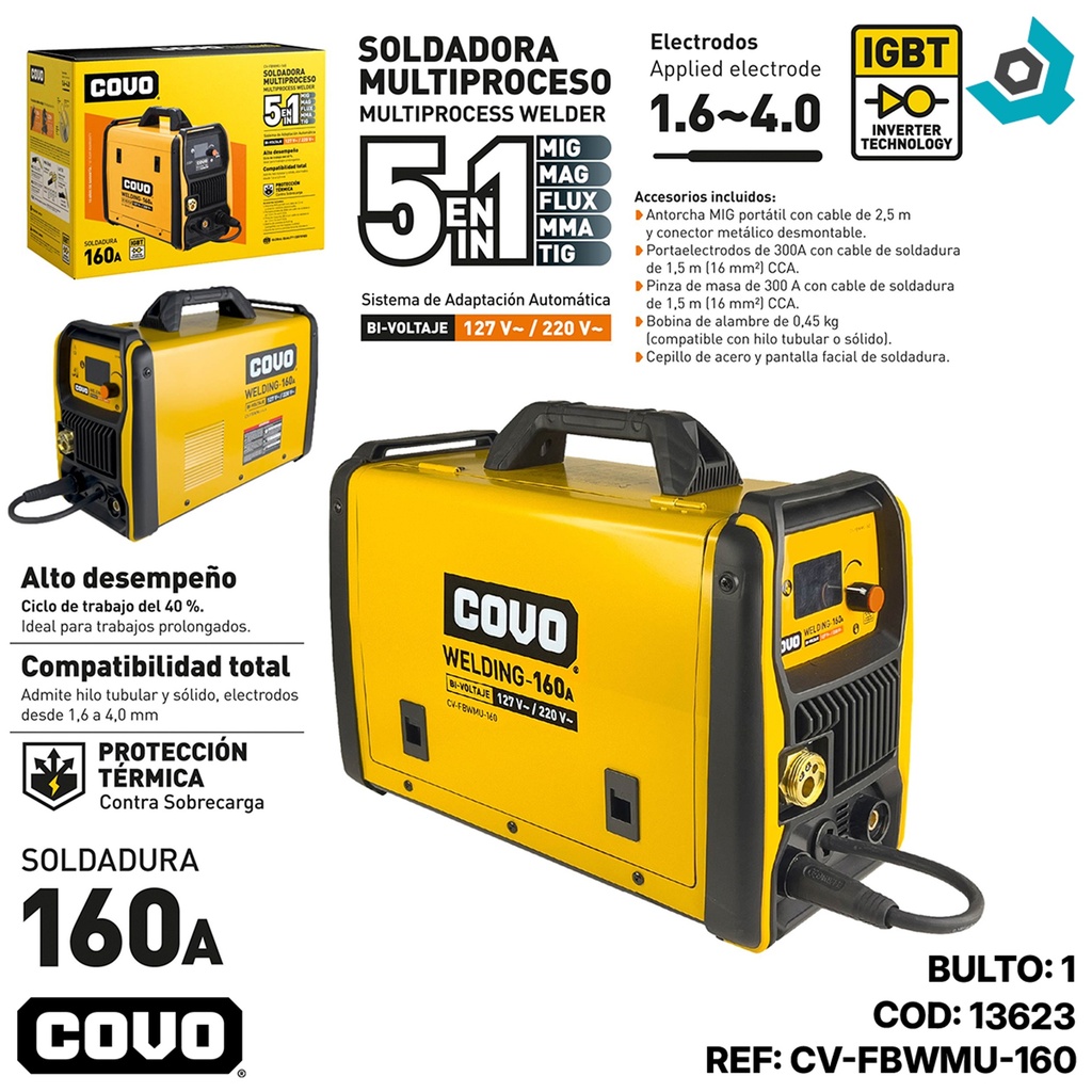 MAQUINA DE SOLDAR MULTIPROCESO 5 EN 1 127V / 220V COVO
