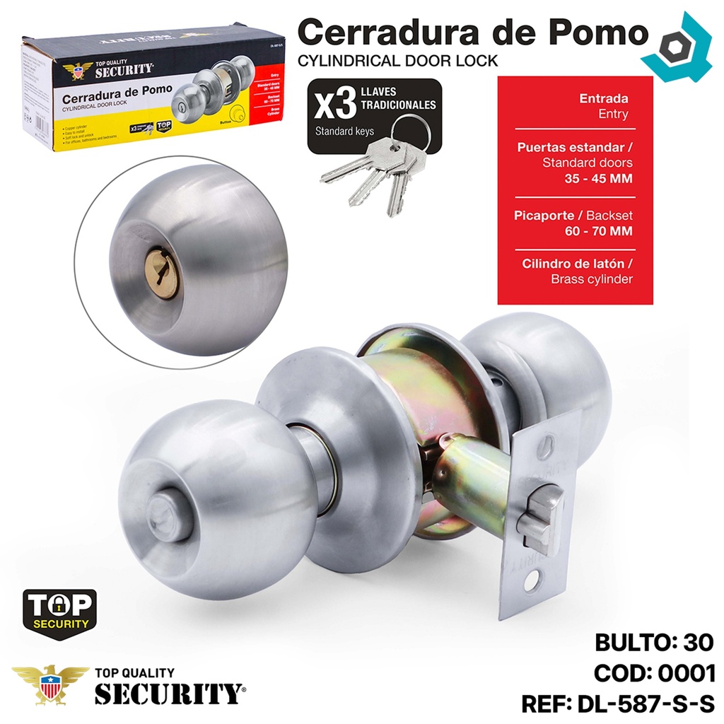 CERRADURA DE POMO PARA DORMITORIO SATIN SECURITY