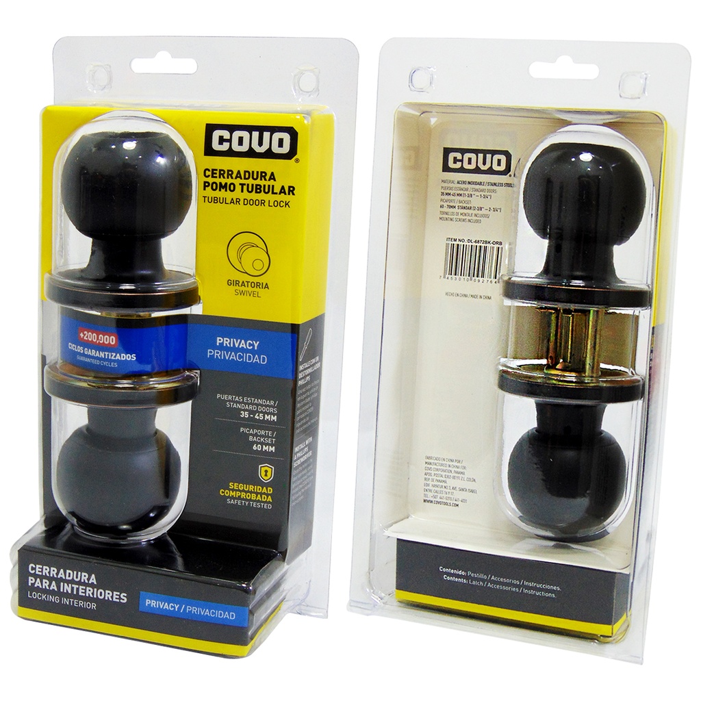 CERRADURA DE POMO PARA BANO NEGRO MATE COVO