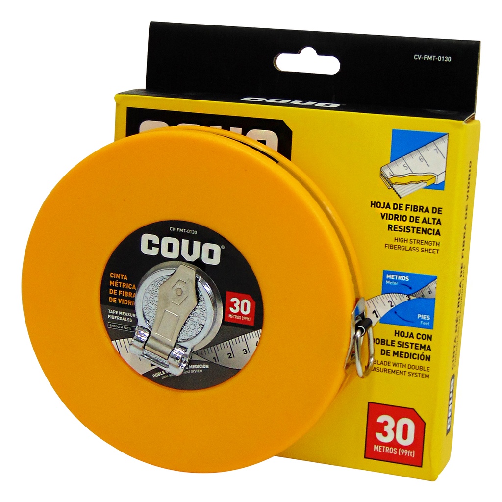 CINTA METRICA 30M DE FIBRA DE VIDRIO COVO