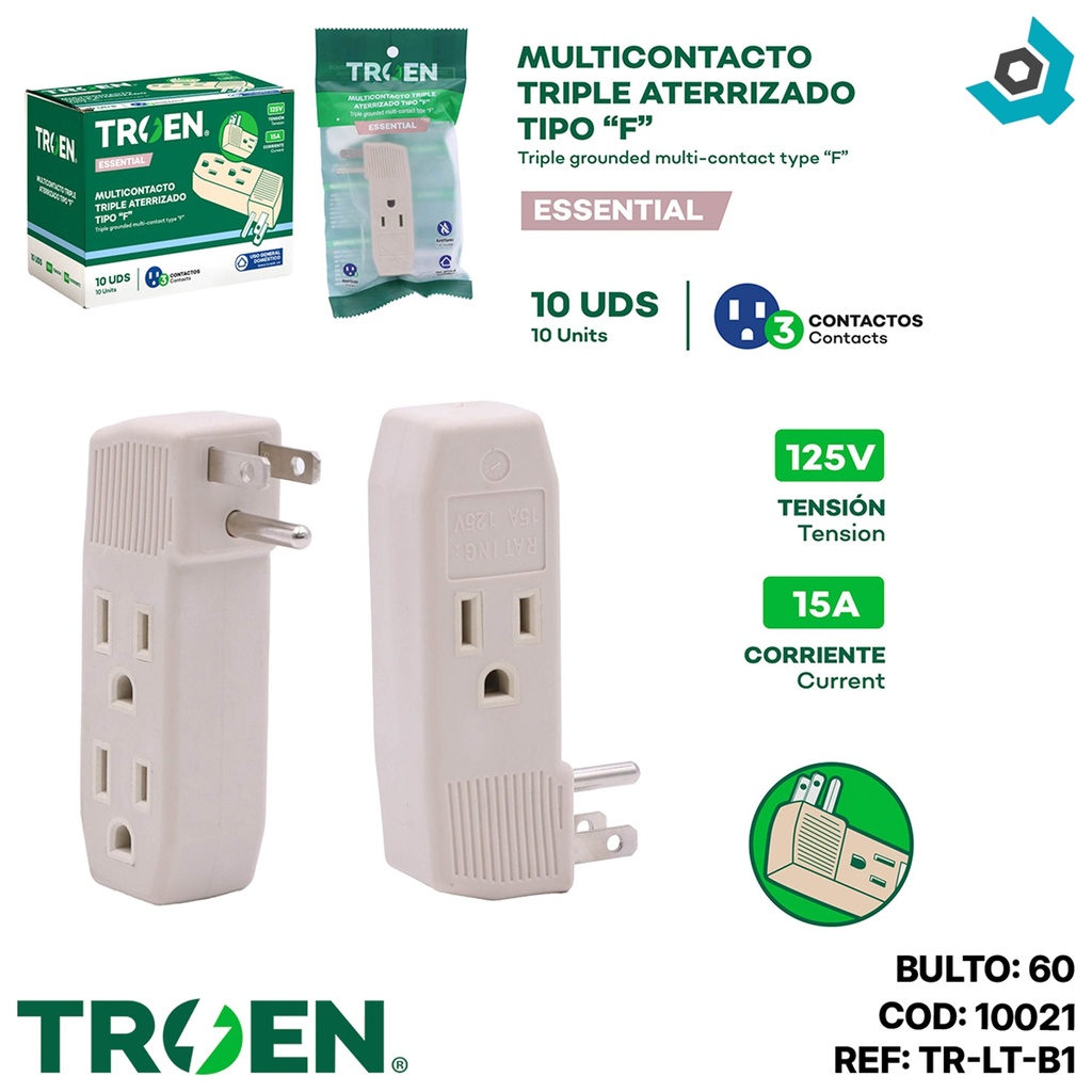 MULTICONTACTO TRIPLE TIPO F GRIS TROEN