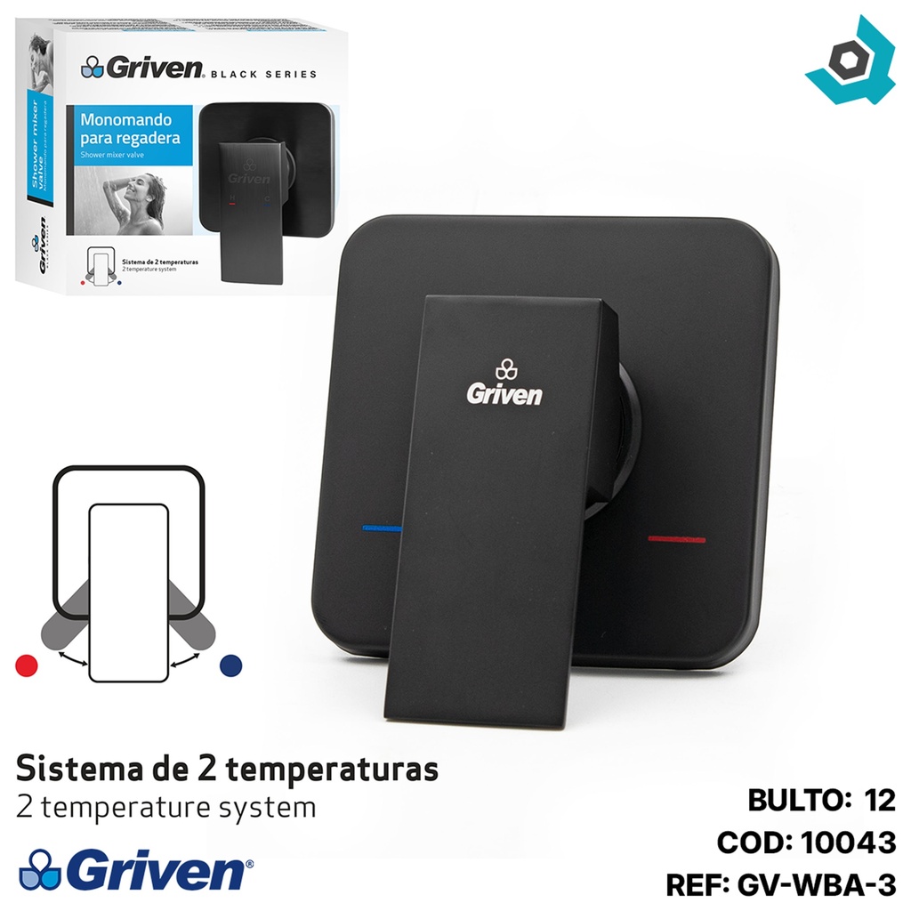 LLAVE PARA DUCHA 1/2" DOBLE TEMPERATURA GRIVEN BLACK