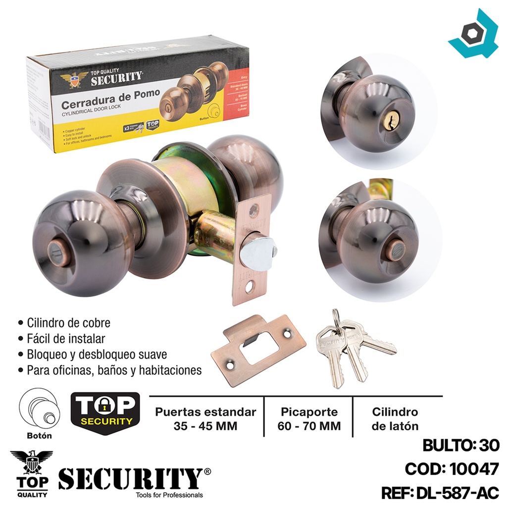 CERRADURA DE POMO PARA DORMITORIO BRONCE SECURITY