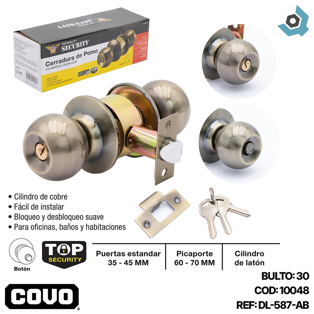 CERRADURA DE POMO PARA DORMITORIO SATINADA SECURITY