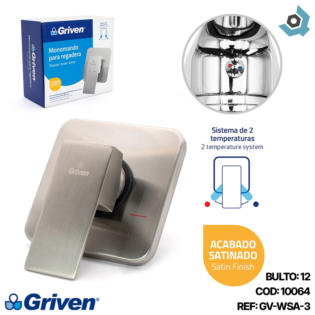 LLAVE PARA DUCHA 1/2" MONOMANDO SATINADA GRIVEN