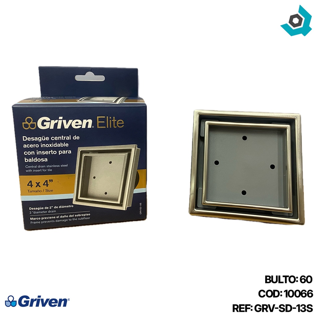 DESAGUE DE PISO 4" X 4" CUADRADO GRIVEN ELITE
