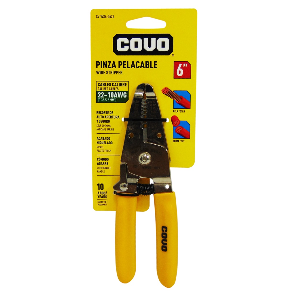 PINZA PELACABLE 6" 22-10AWG COVO