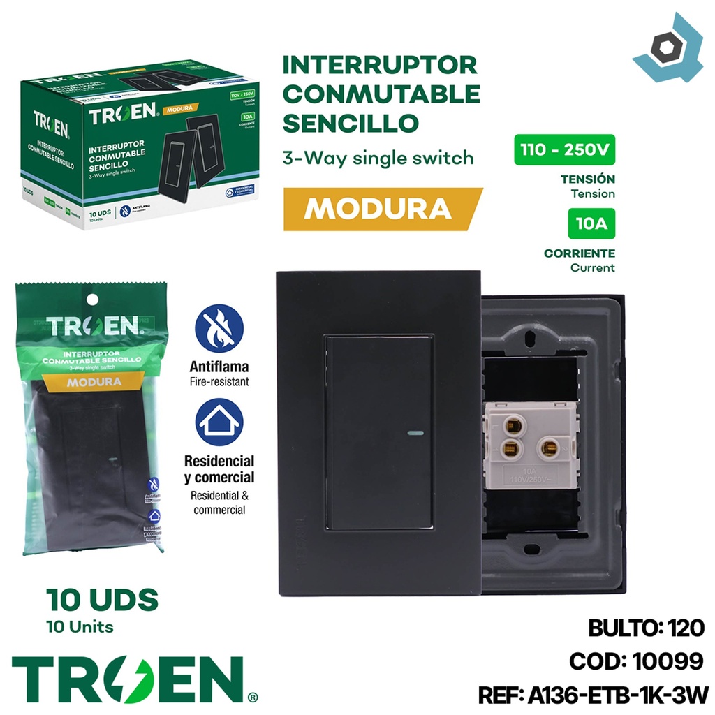 APAGADOR INDIVIDUAL 3 WAY NEGRO TROEN