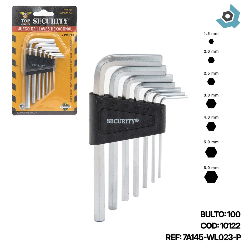 JUEGO DE LLAVES ALLEN HEXAGONALES 7 PIEZAS SECURITY