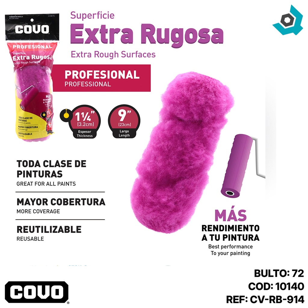 FUNDA PARA RODILLO 9" EXTRA RUGOSA COVO