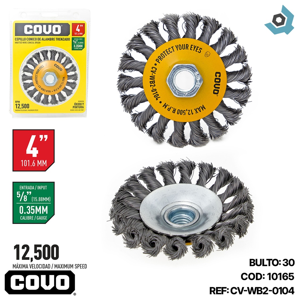 DISCO CEPILLO CONICO DE ALAMBRE 4" X 5/8" COVO