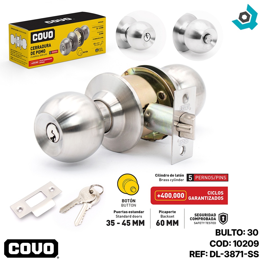 CERRADURA PARA DORMITORIO DE POMO SATINADO COVO