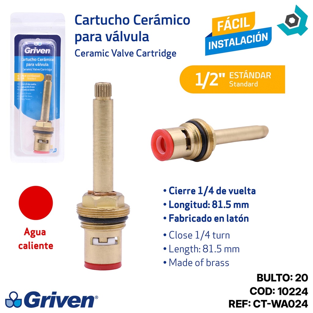 CARTUCHO CERAMICO 1/2" PARA LLAVE DE DUCHA GRIVEN