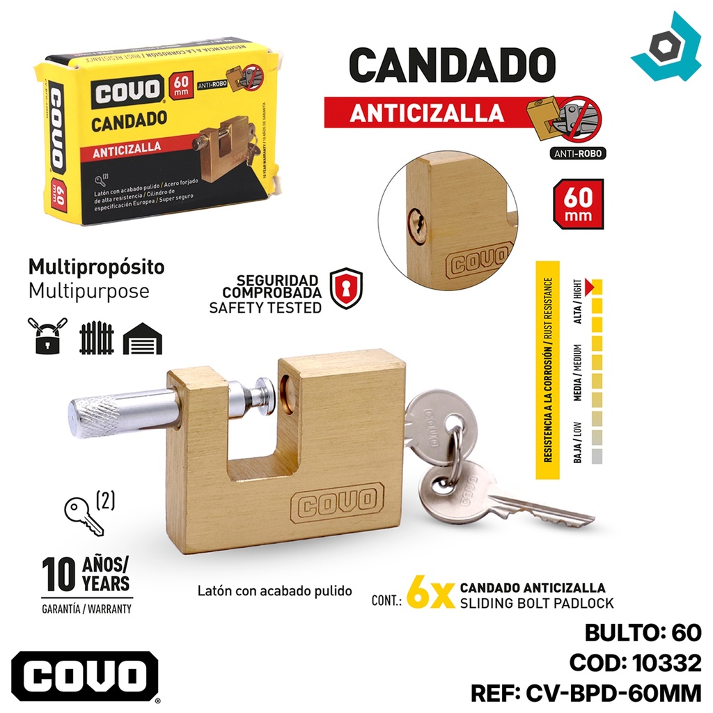 CANDADO 60MM ANTICIZALLA COVO