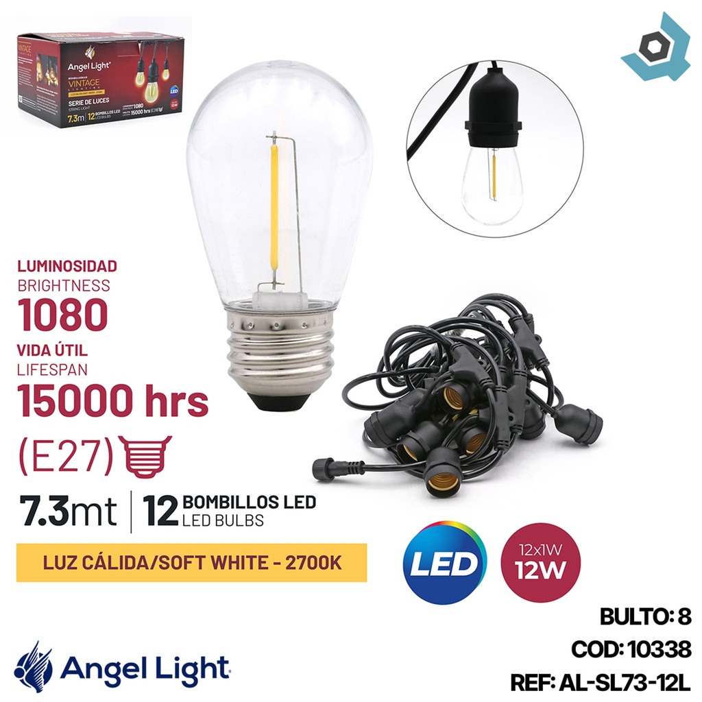 BOMBILLOS LED 2W X 12 PIEZAS VINTAGE ANGEL LIGHT