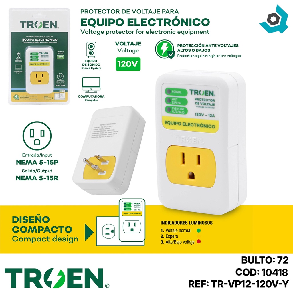 PROTECTOR DE VOLTAJE 120V PARA EQUIPO ELECTRONICO TROEN
